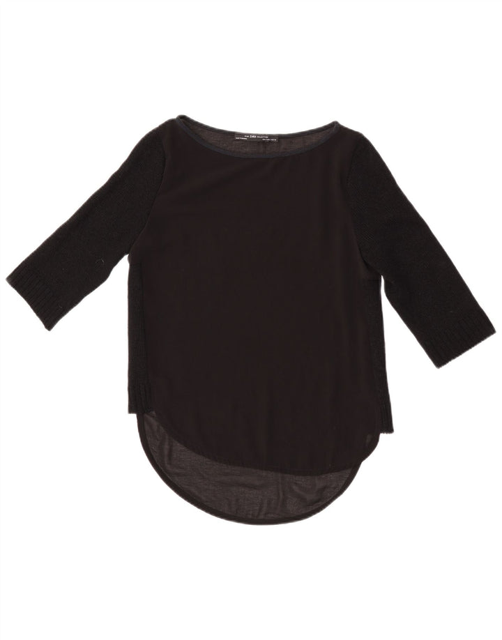Zara Womens Top 3/4 Sleeve UK 10 Small Black