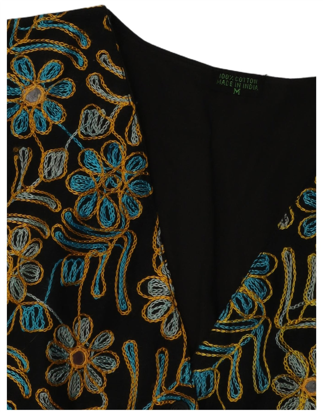 VINTAGE Womens Waistcoat UK 14 Medium Black Floral Cotton