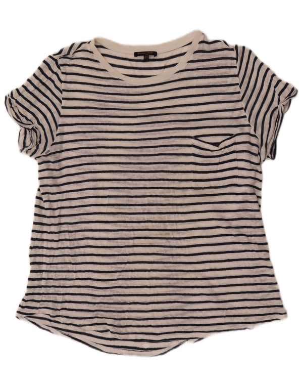 Massimo Dutti Womens T-Shirt Top UK 14 Medium White Striped