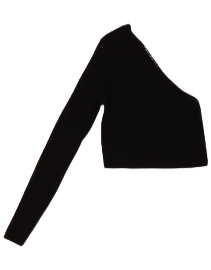 Zara Womens Crop One Shoulder Top UK 8 Small Black Viscose