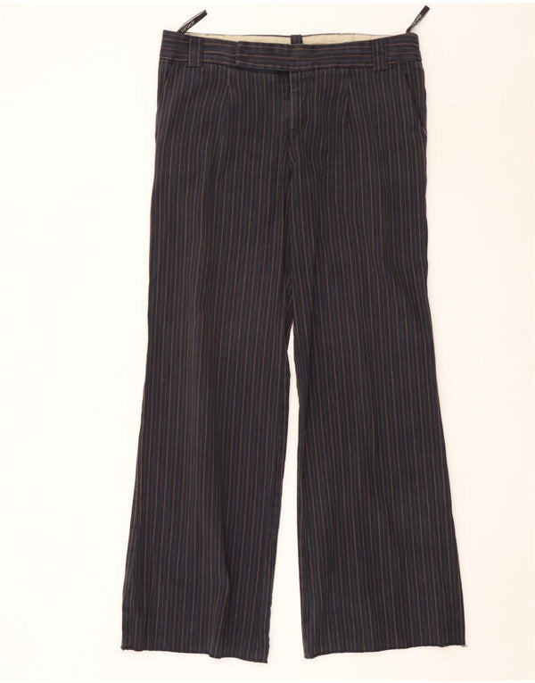 Topshop Womens Wide Leg Suit Trousers UK 14 Large W34 L30 Navy Blue Striped