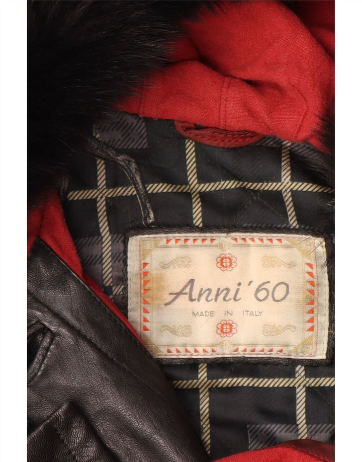 VINTAGE Womens Oversized Hooded Leather Coat IT 42 Medium Black Leather