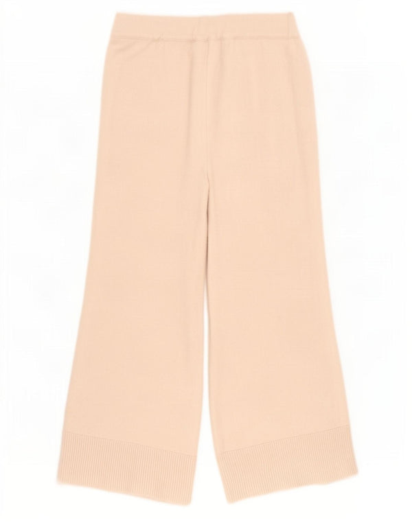 Zara Womens Knit Wide Leg Capri Trousers Large W32 L27 Beige Viscose