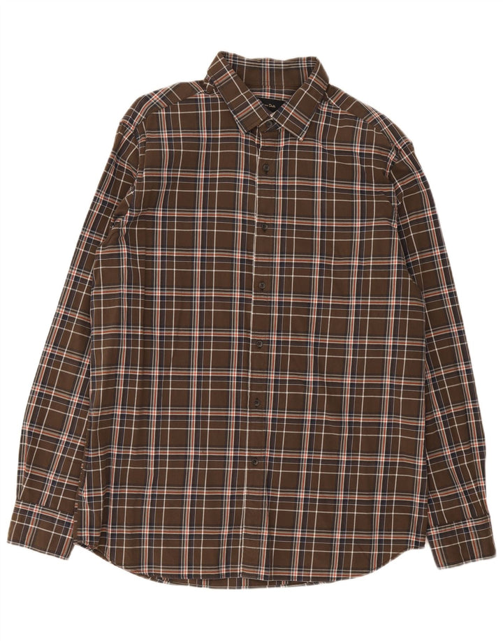 Massimo Dutti Mens Shirt XL Brown Check Cotton