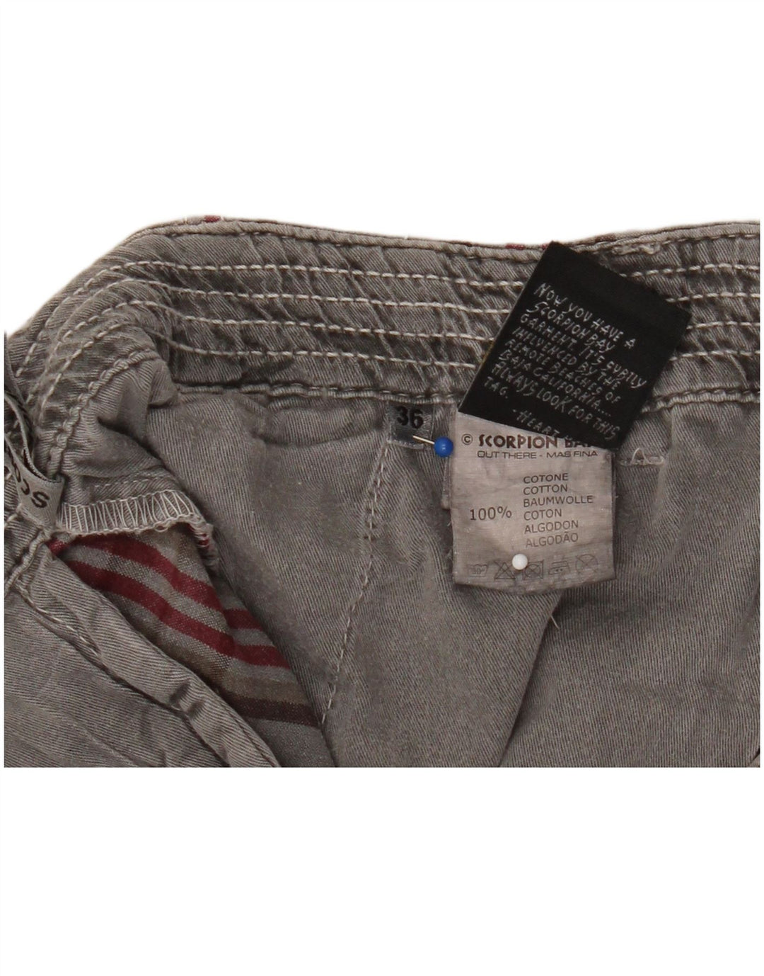 Scorpion Bay Mens Cargo Shorts W36 Large Grey Check Cotton