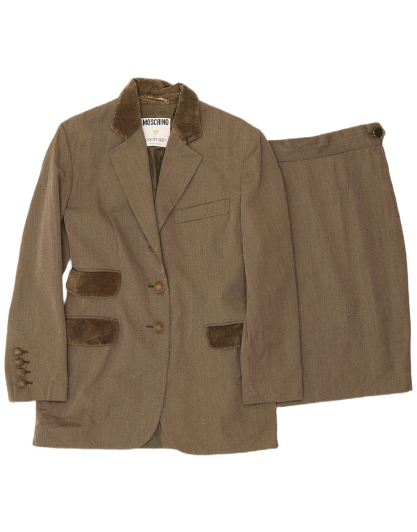 MOSCHINO Womens 3 Button 2 Piece Skirt Set UK 12 Medium W28 Brown Classic