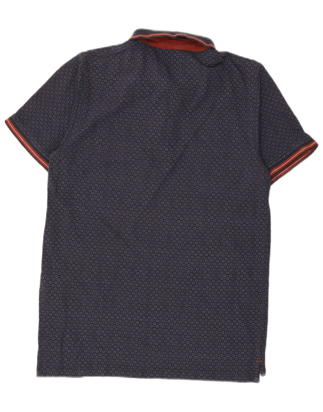 JACK & JONES Mens Premium Polo Shirt Medium Navy Blue Geometric Cotton
