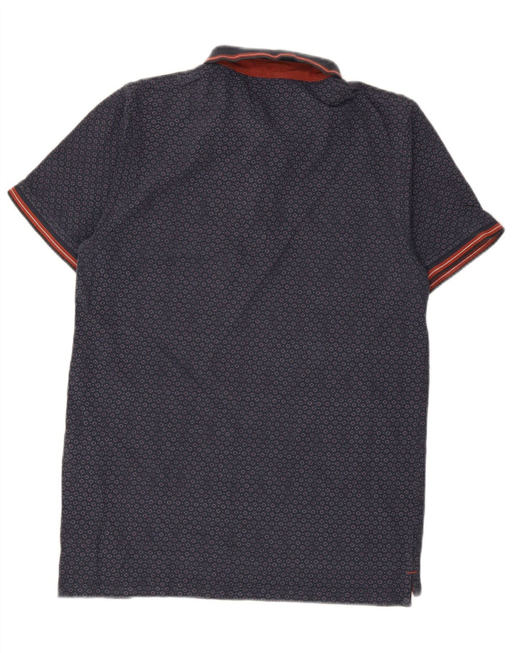 JACK & JONES Mens Premium Polo Shirt Medium Navy Blue Geometric Cotton
