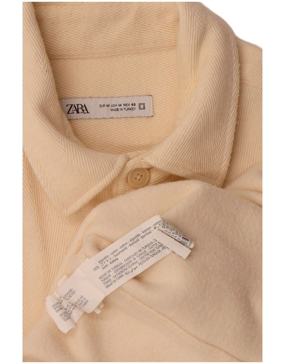 Zara Mens Overshirt Flannel Shirt Medium Beige Polyester