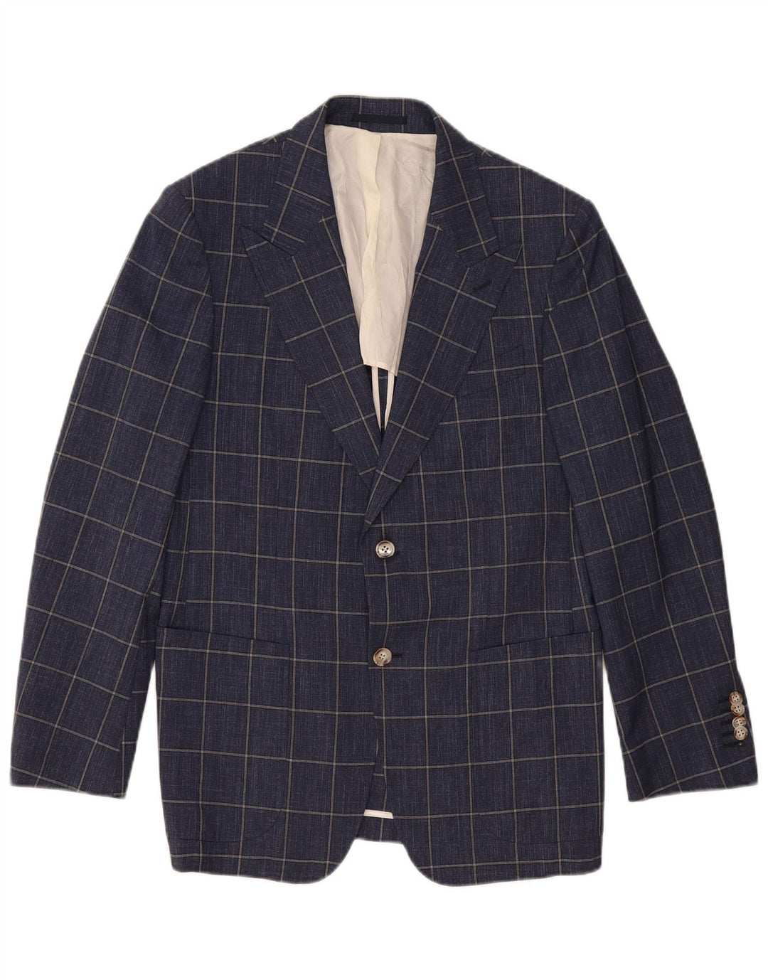 Vintage Mens 2 Button Blazer Jacket UK 40 Large Navy Blue Check Wool