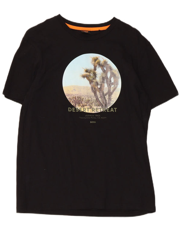 Hugo Boss Mens Graphic T-Shirt Top Medium Black Cotton