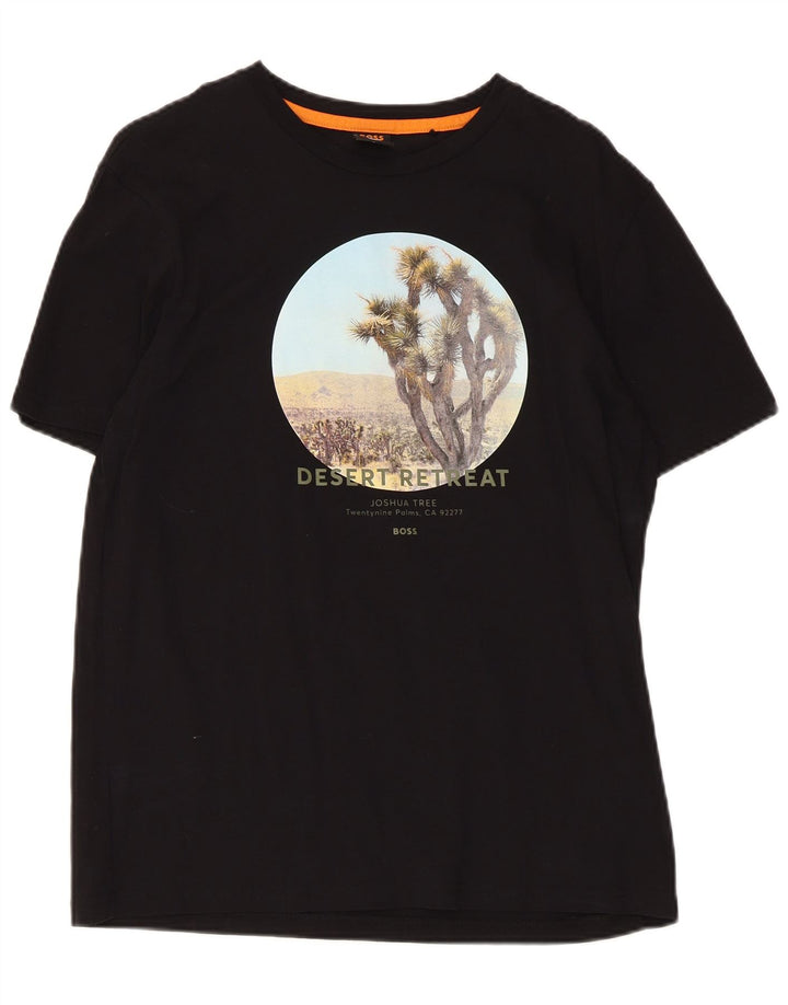 Hugo Boss Mens Graphic T-Shirt Top Medium Black Cotton