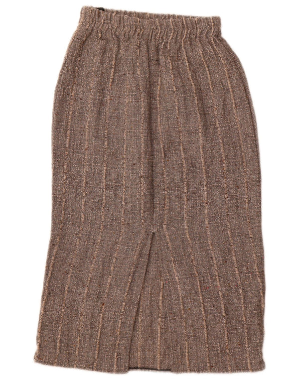 Vintage Womens Midi Skirt  W26 Small Grey Striped Polyacrylic