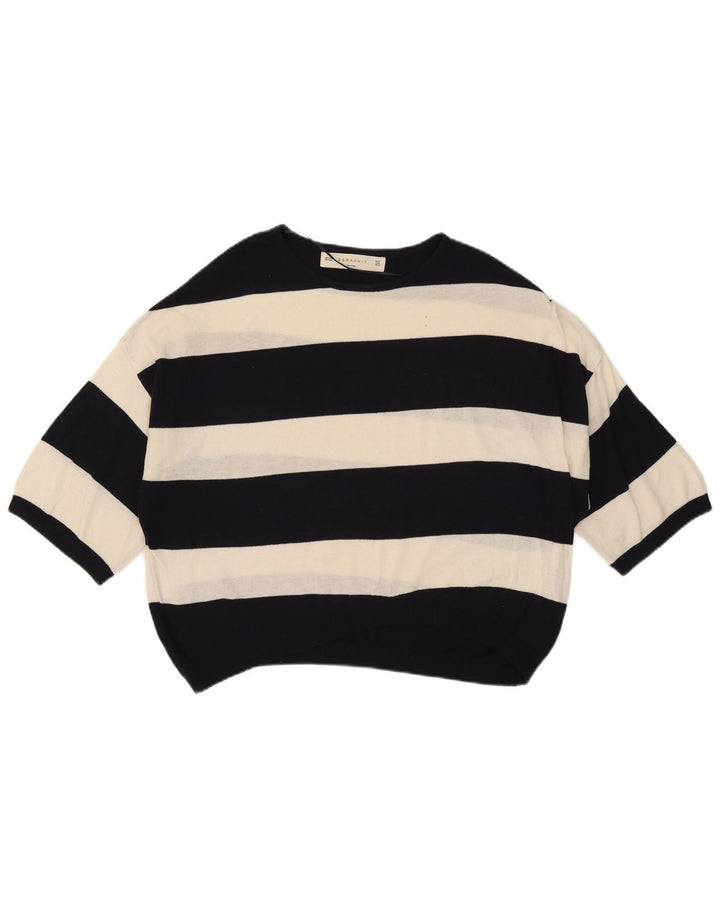 Zara Womens Oversized 1/2 Sleeve Blouse Top UK 12 Medium White Striped