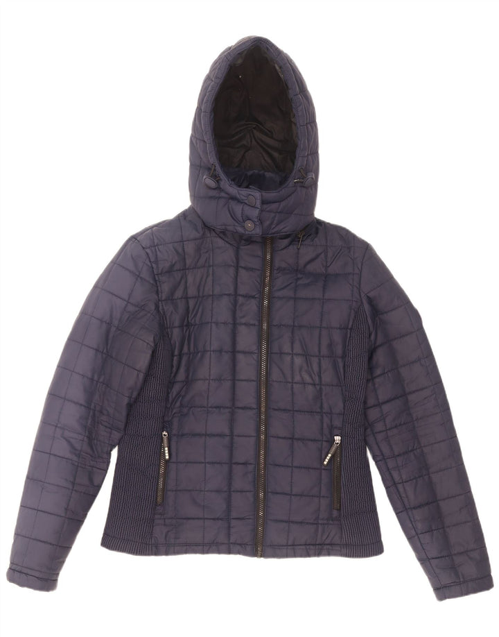 Superdry Womens Hooded Padded Jacket UK 12 Medium Navy Blue Polyester