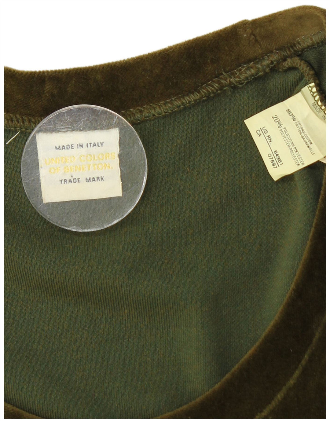 BENETTON Womens Long Sleeve Velvet Bodycon Dress UK 8 Small Green Cotton