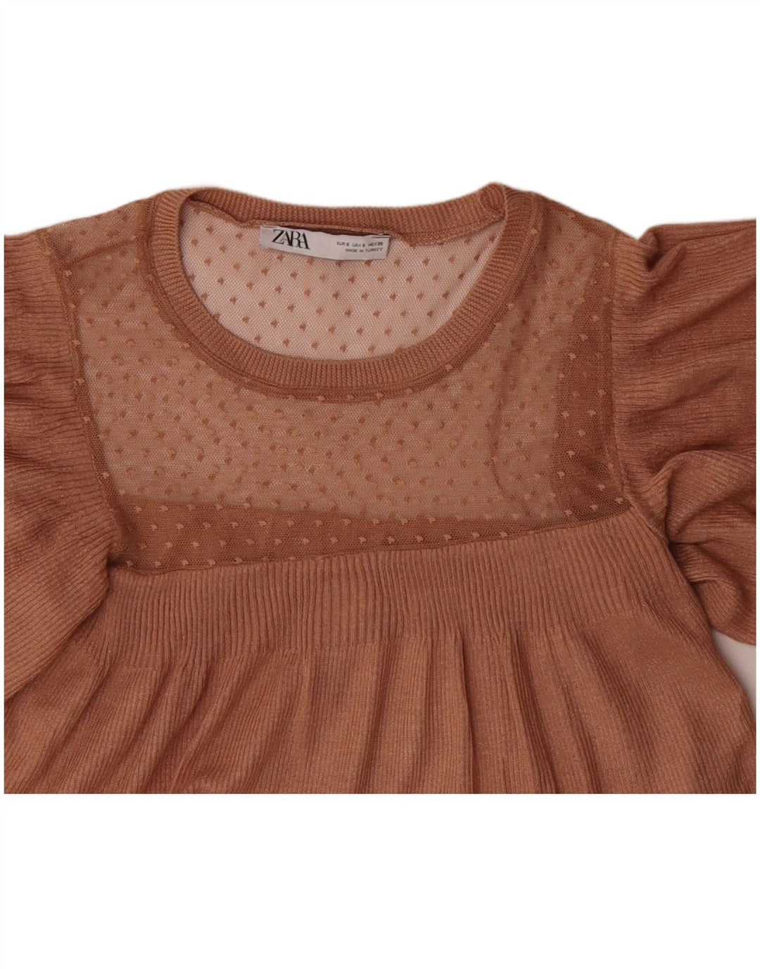 ZARA Womens Crop Knit Blouse Top UK 10 Small Brown