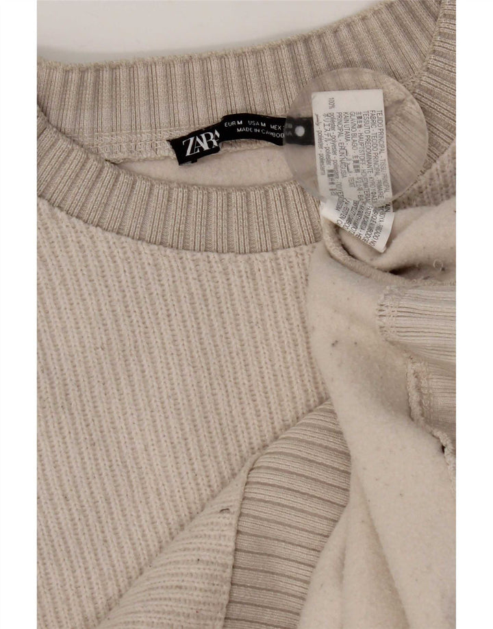 Zara Womens Crew Neck Jumper Sweater UK 14 Medium Off White Polyester