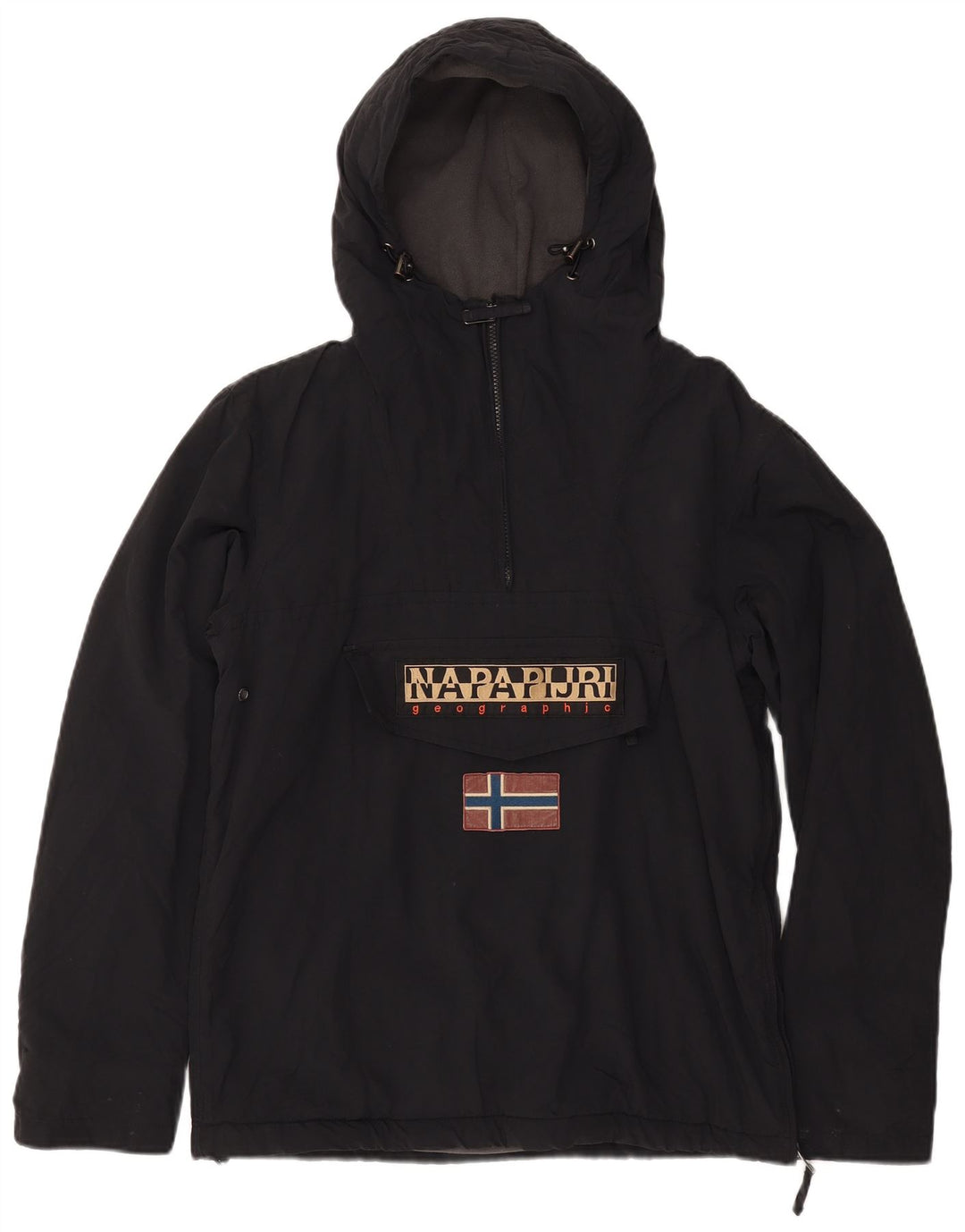 NAPAPIJRI Mens Graphic Hooded Anorak Jacket UK 36 Small Black Polyester