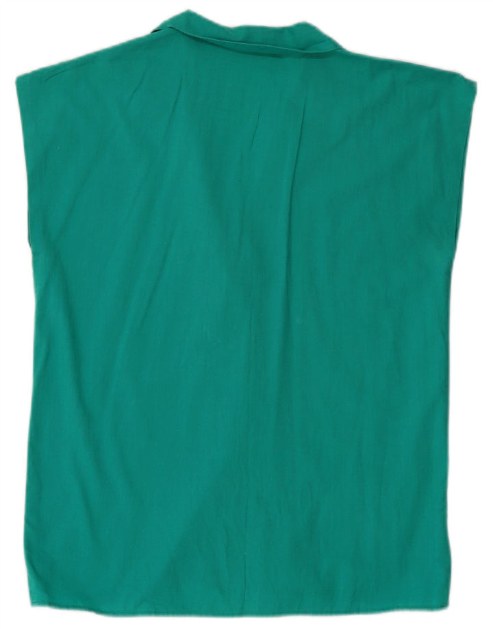 VINTAGE Womens Sleeveless Shirt Blouse UK 12 Medium Turquoise
