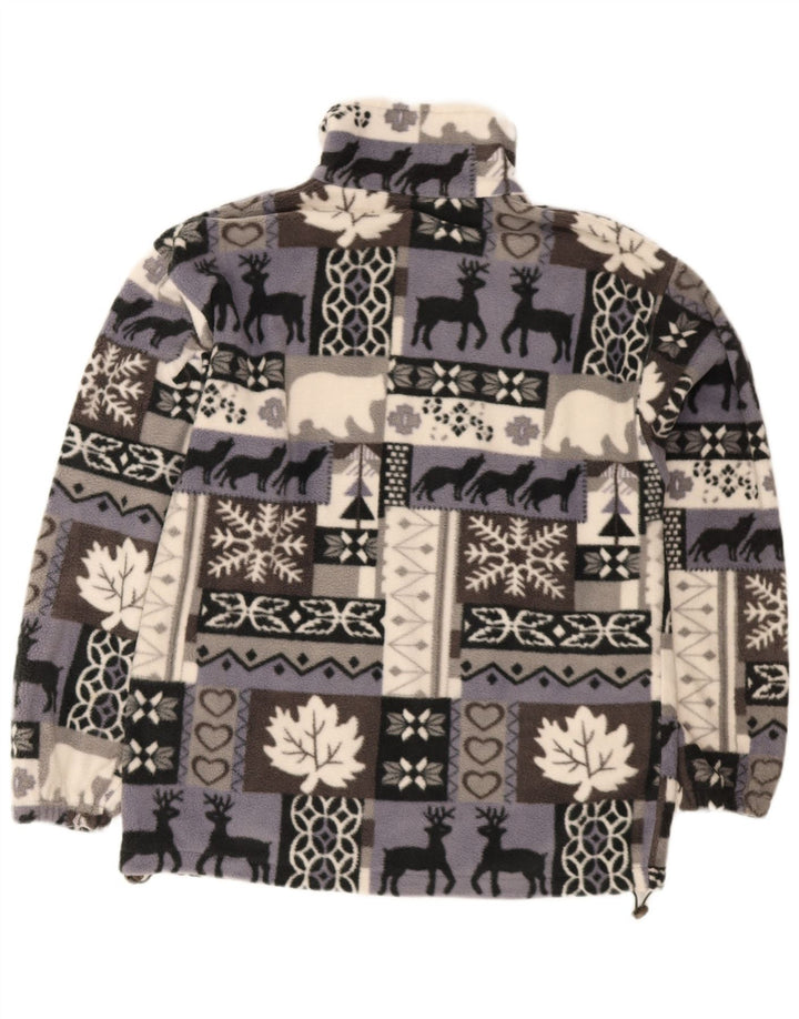 Vintage Mens Fleece Jacket UK 40 Large Grey Fair Isle Polyester