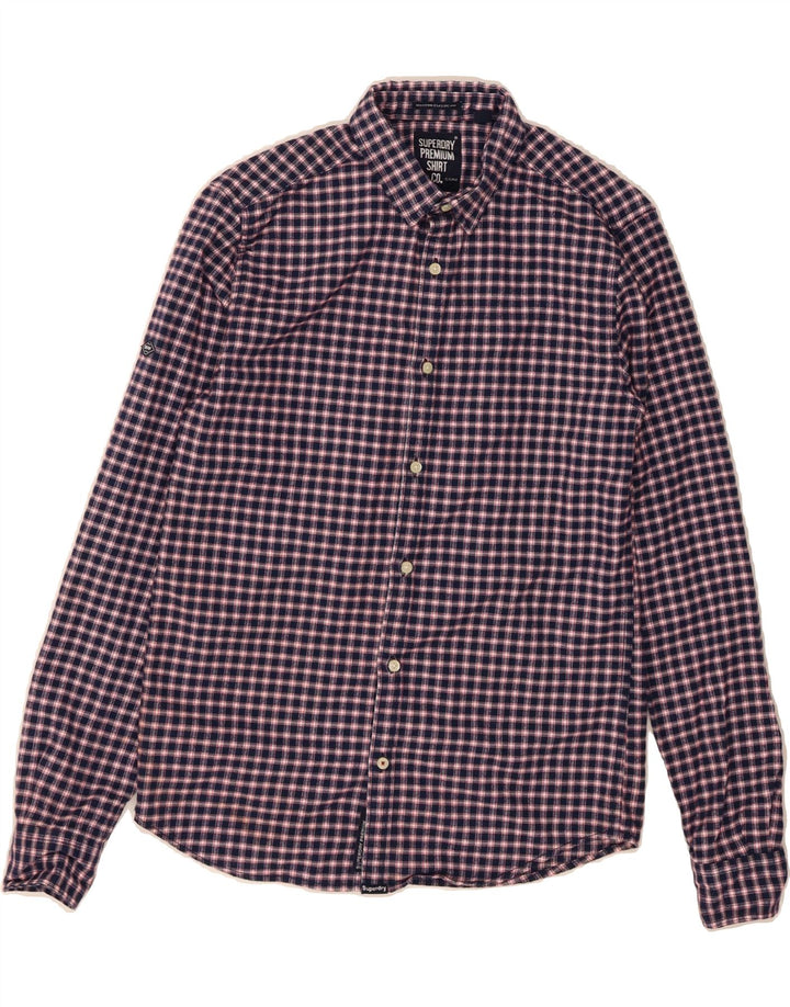 SUPERDRY Mens Modern Classic Fit Flannel Shirt Small Navy Blue Check Vintage Superdry and Second-Hand Superdry from Messina Hembry 