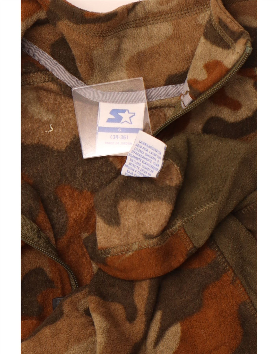 STARTER Mens Zip Neck Fleece Jumper Small Brown Camouflage Sports