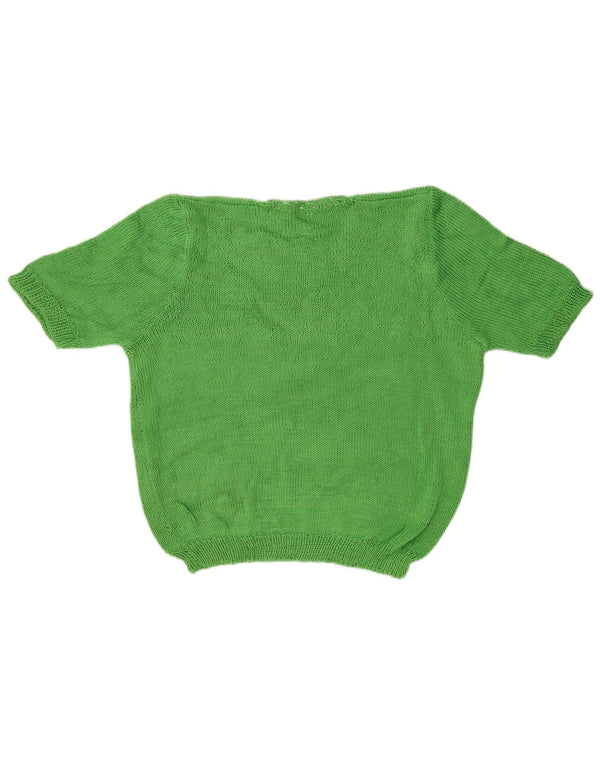 Vintage Womens Short Sleeve Crew Neck Jumper Sweater UK 18 XL Green Floral