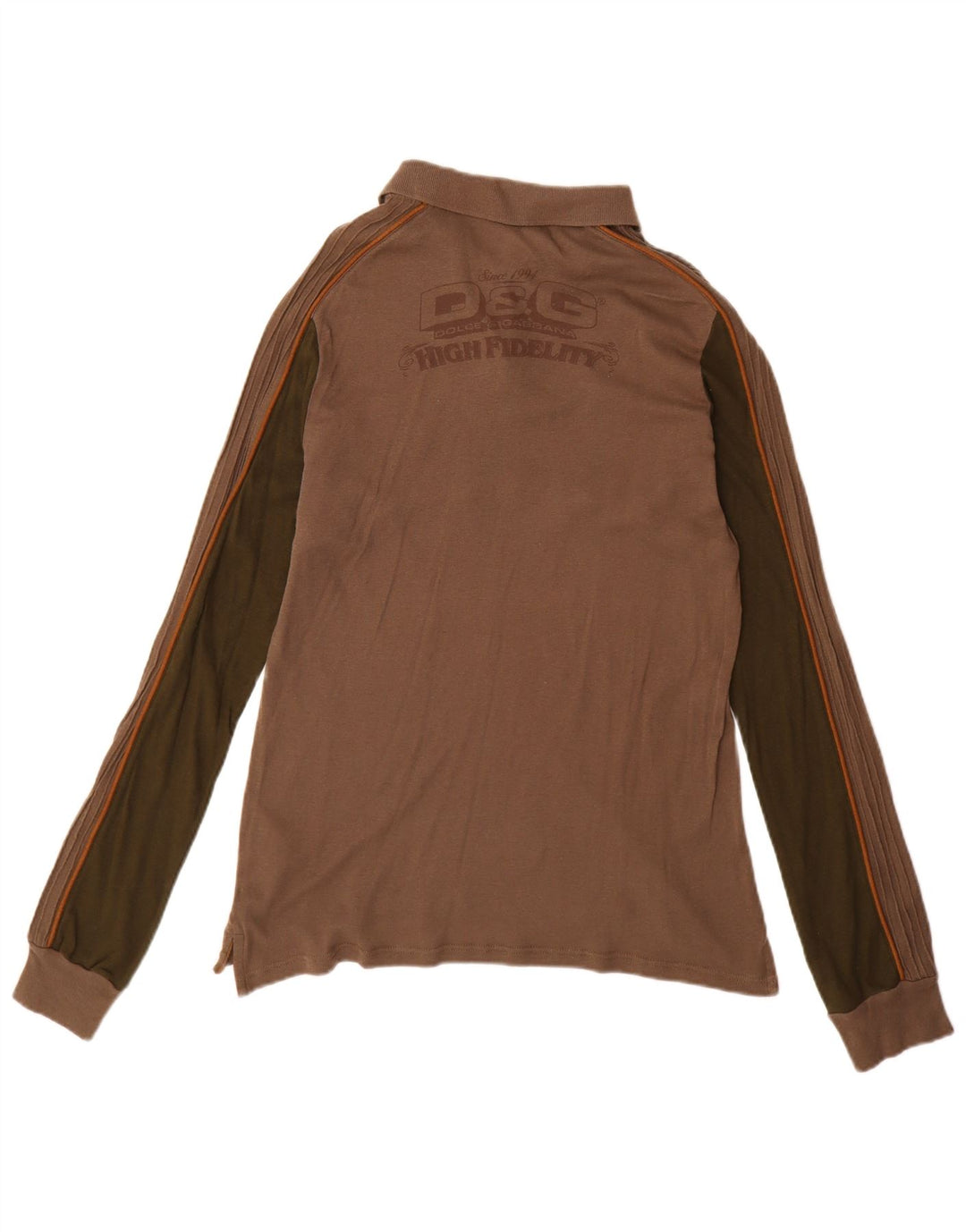 DOLCE & GABBANA Mens Long Sleeve Polo Shirt Medium Brown Colourblock