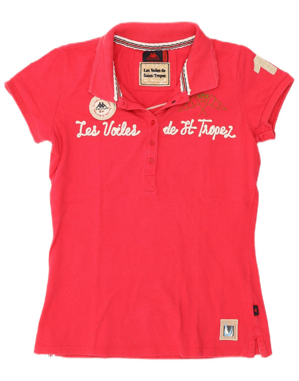 Kappa Womens Graphic Polo Shirt UK 12 Medium Pink Cotton