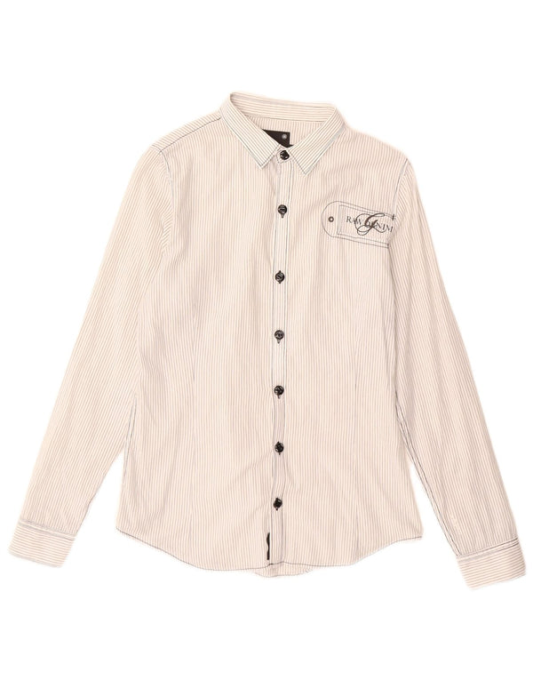 G-Star Womens Graphic Shirt UK 14 Medium White Pinstripe Cotton