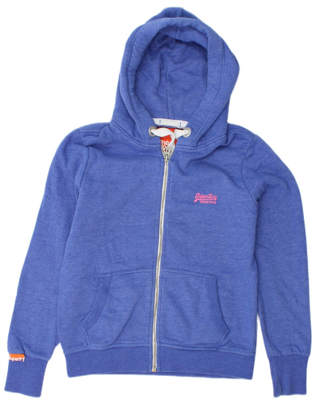 SUPERDRY Womens Zip Hoodie Sweater UK 16 Large Blue Cotton