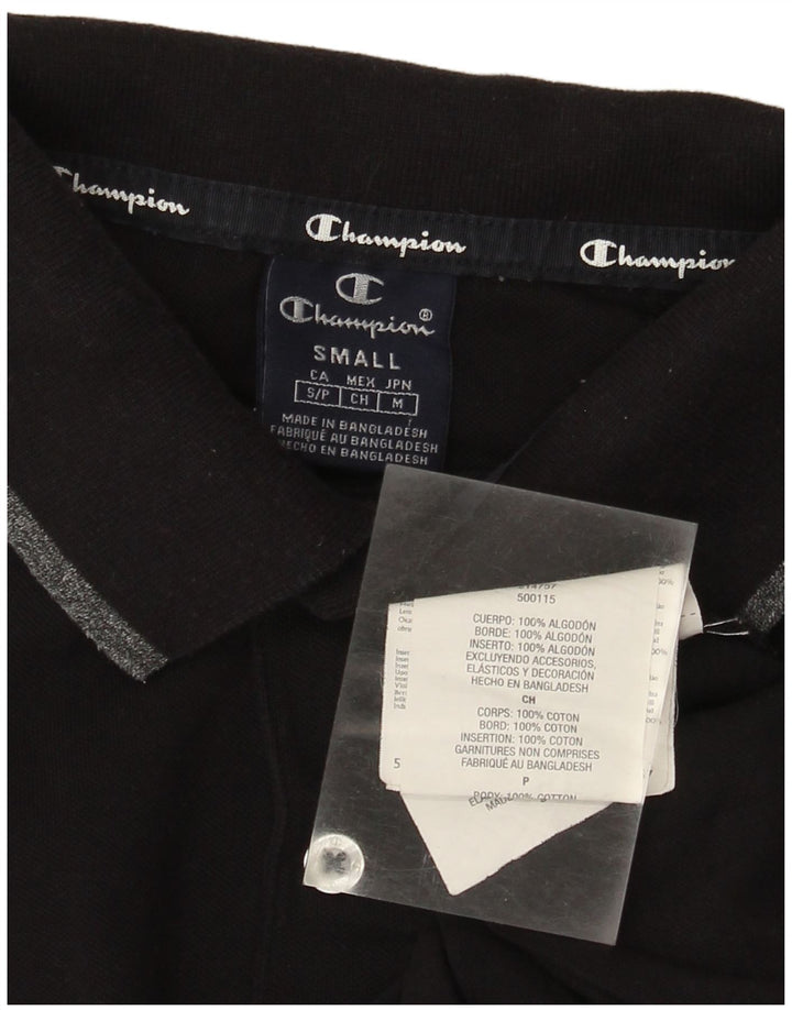 CHAMPION Mens Long Sleeve Polo Shirt Small Black Cotton