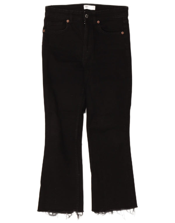 Zara Womens High Waist Crop Bootcut Jeans EU 38 Small W28 L25 Black Cotton