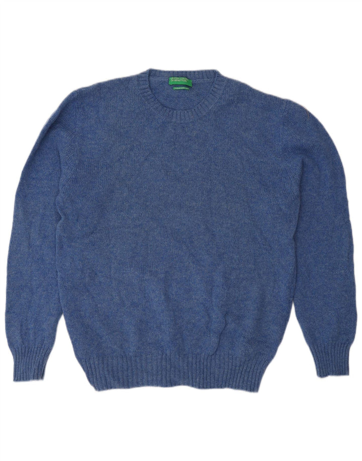 Benetton Womens Crew Neck Jumper Sweater UK 18 XL Blue Wool