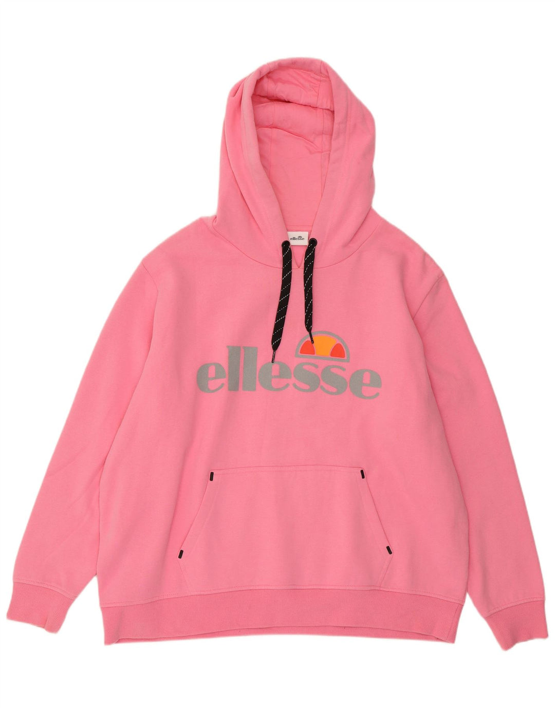 ELLESSE Womens Graphic Oversized Hoodie Jumper UK 22 3XL  Pink Cotton