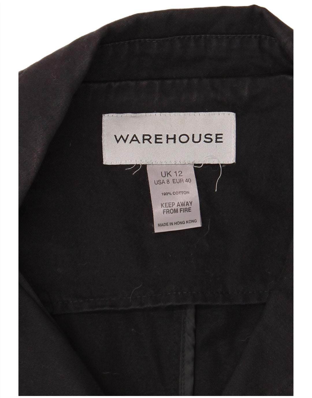 WAREHOUSE Womens Military Jacket UK 12 Medium Black Cotton