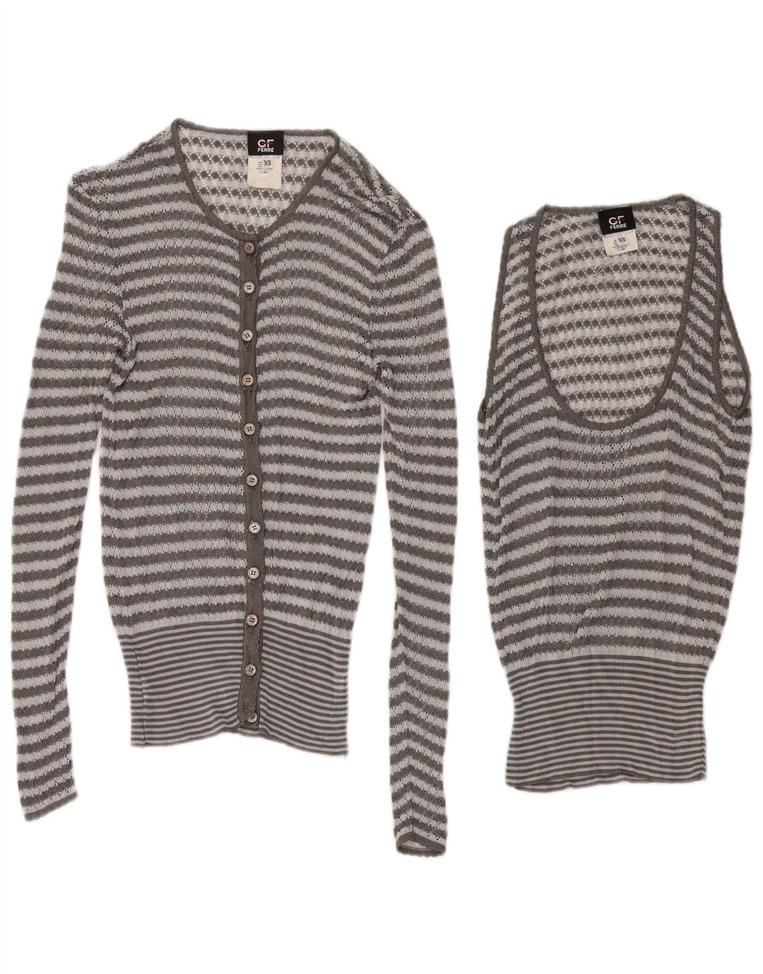 GF FERRE Womens See Through 2 Piece Set UK 4 XS Grey Striped