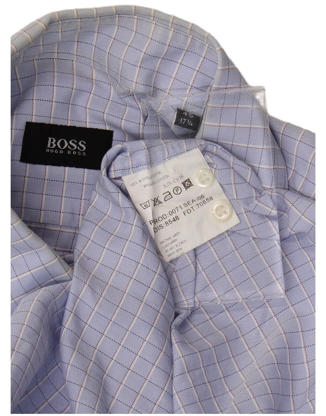 HUGO BOSS Mens Shirt Size 45 17 1/2 XL Purple Check Cotton
