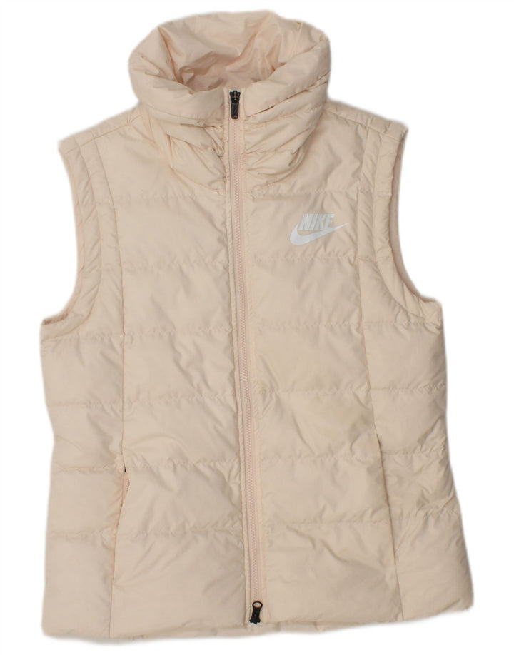 NIKE Womens Padded Gilet UK 14 Medium Beige Polyester