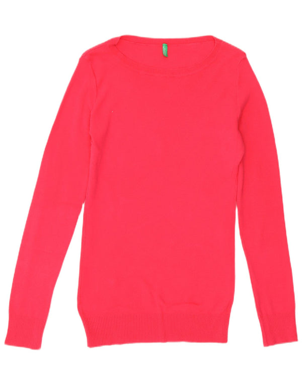 Benetton Womens Boat Neck Jumper Sweater UK 12 Medium Pink Cotton