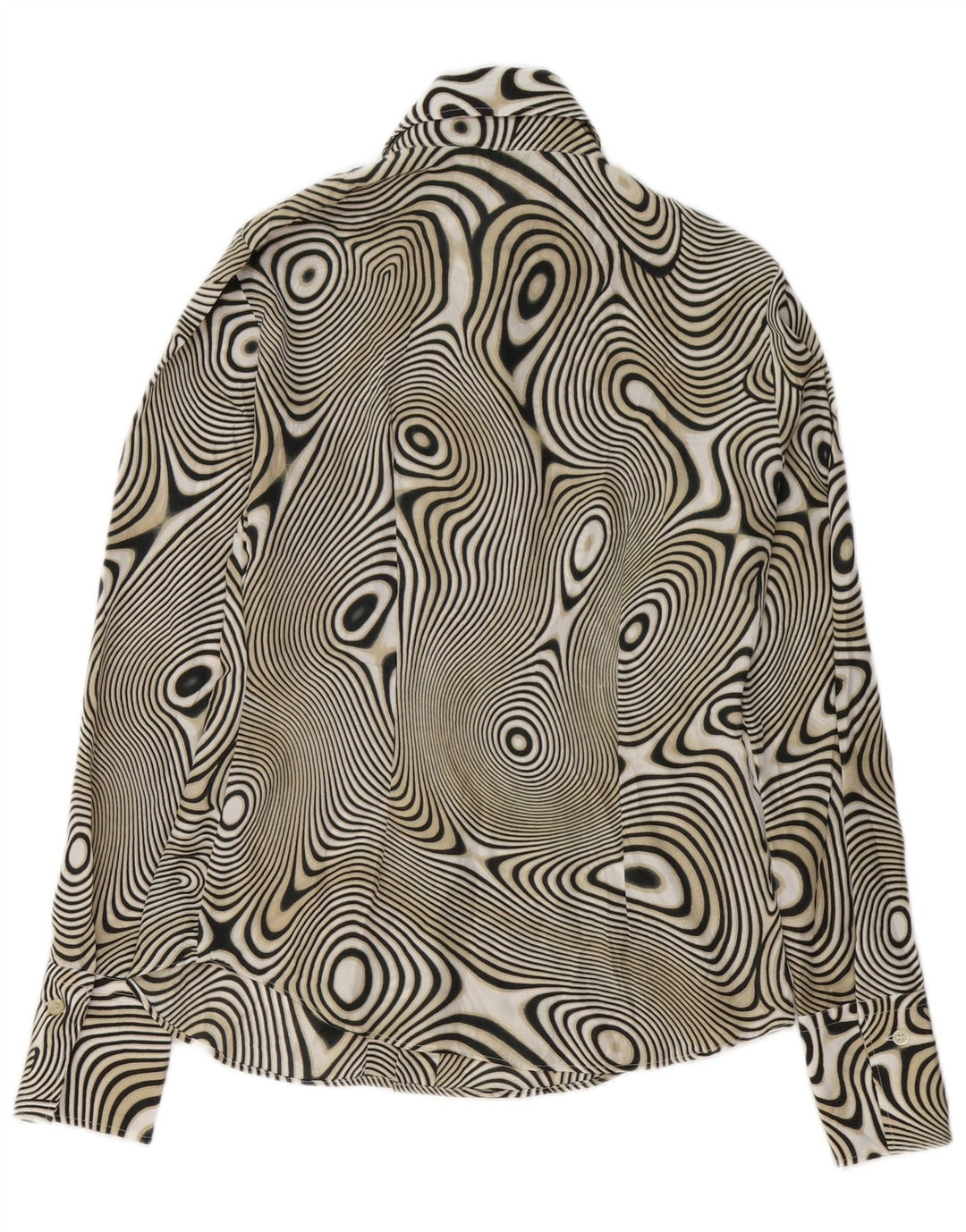 BENETTON Womens Abstract Pattern Shirt Blouse UK 14 Medium Black