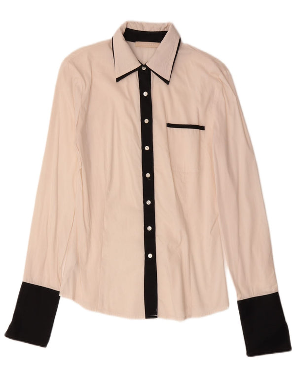 Stefanel Womens Shirt UK 10 Small Off White Colourblock Cotton