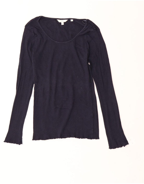 Fat Face Womens Top Long Sleeve UK 12 Medium Navy Blue Cotton