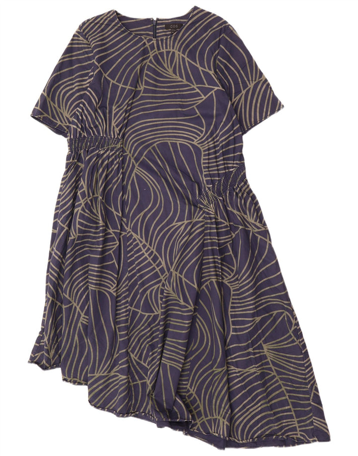 COS Womens Asymmetrical Dress EU 42 Large Navy Blue Geometric Cotton