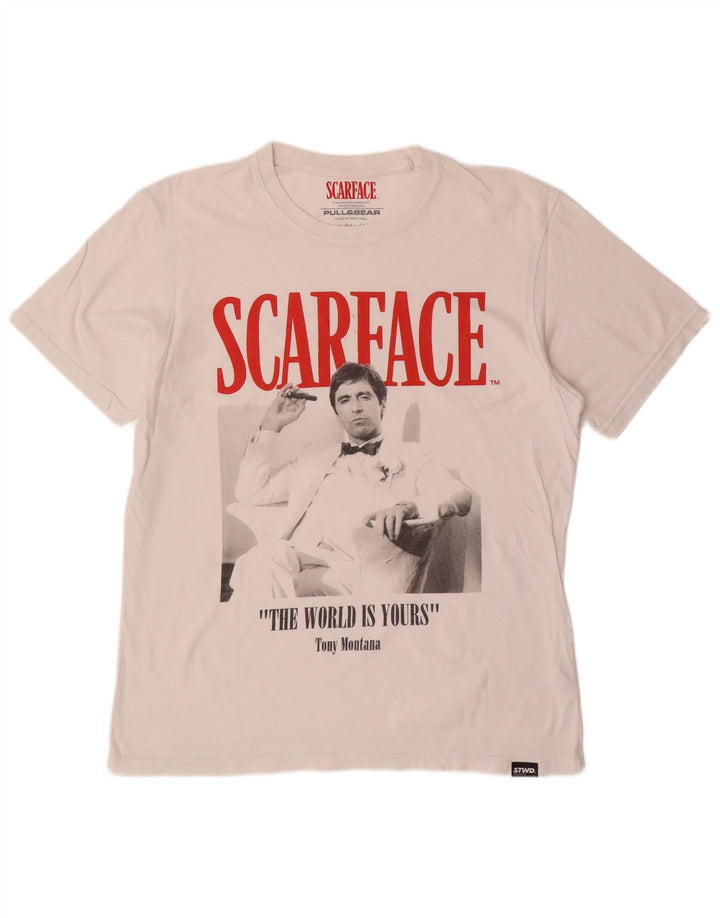PULL & BEAR Mens Scarface Graphic T-Shirt Top Large White Cotton