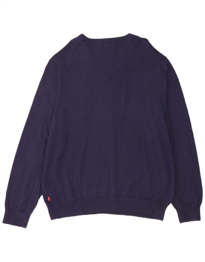 IZOD Mens V-Neck Jumper Sweater 2XL Navy Blue Cotton