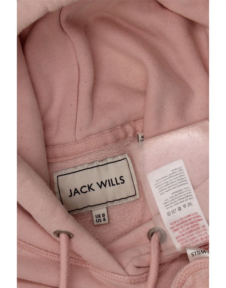 JACK WILLS Womens Graphic Hoodie Jumper UK 8 Small Pink Cotton