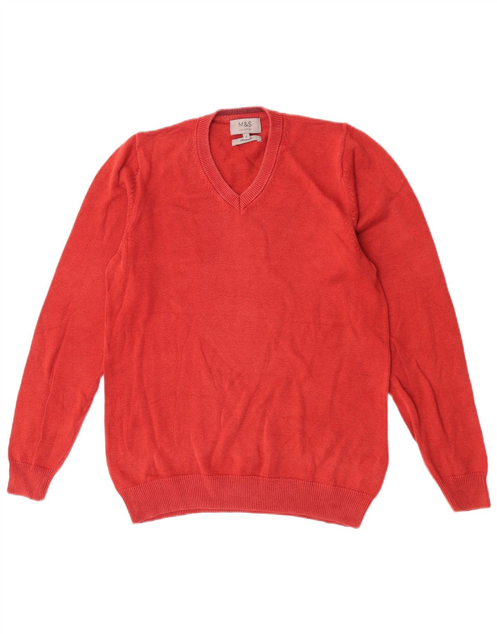 Marks & Spencer Mens V-Neck Jumper Sweater Small Orange Cotton