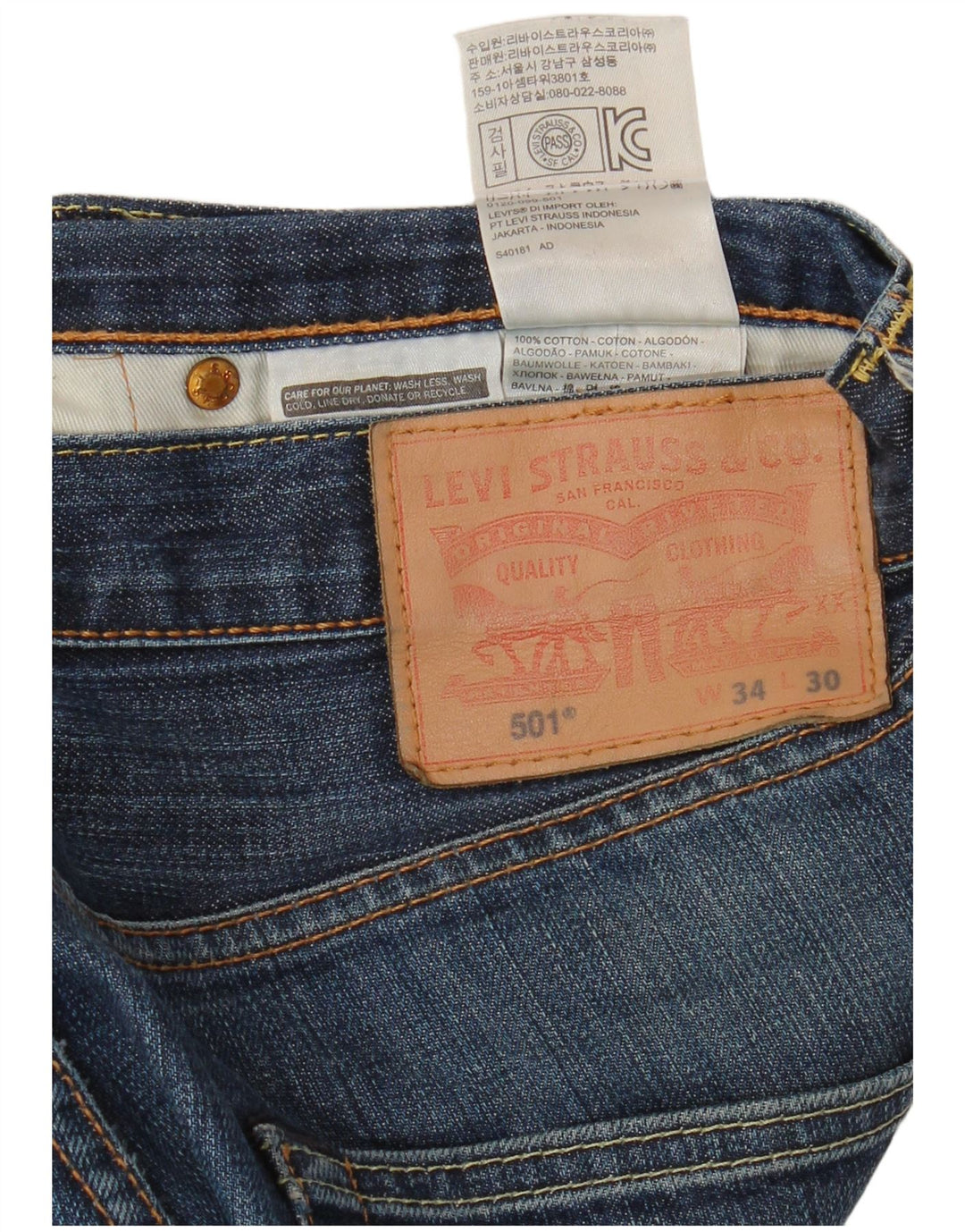 LEVI'S Mens 501 Straight Jeans W34 L30 Blue Cotton